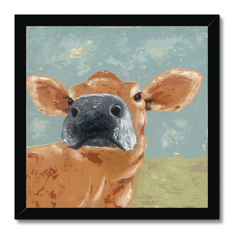 Farm Life-Cow by Jade Reynolds - Painting, 34cm H x 34cm W, Black Framed Paper Print