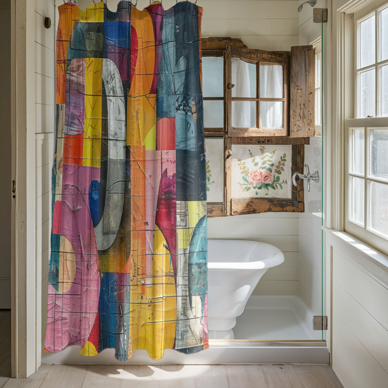 Funky Patch - Rideau de douche Premium, H 74 po x l 71 po