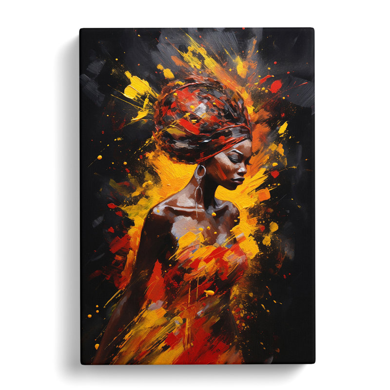 African Woman Action Painting - Print, 50cm H x 35cm W x 3cm D