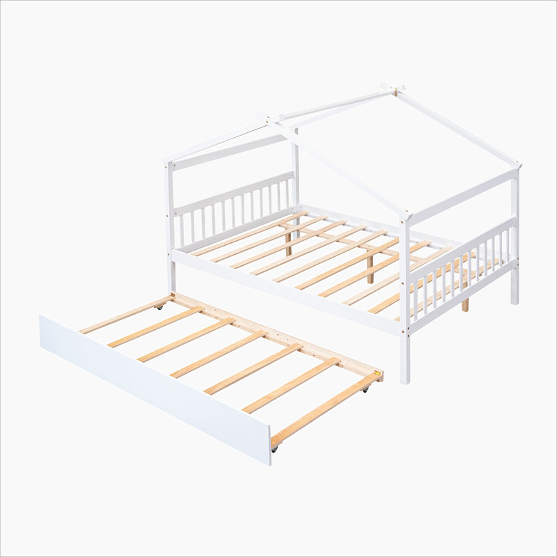 Saunderton Wooden House Bed with Trundle, White, Full