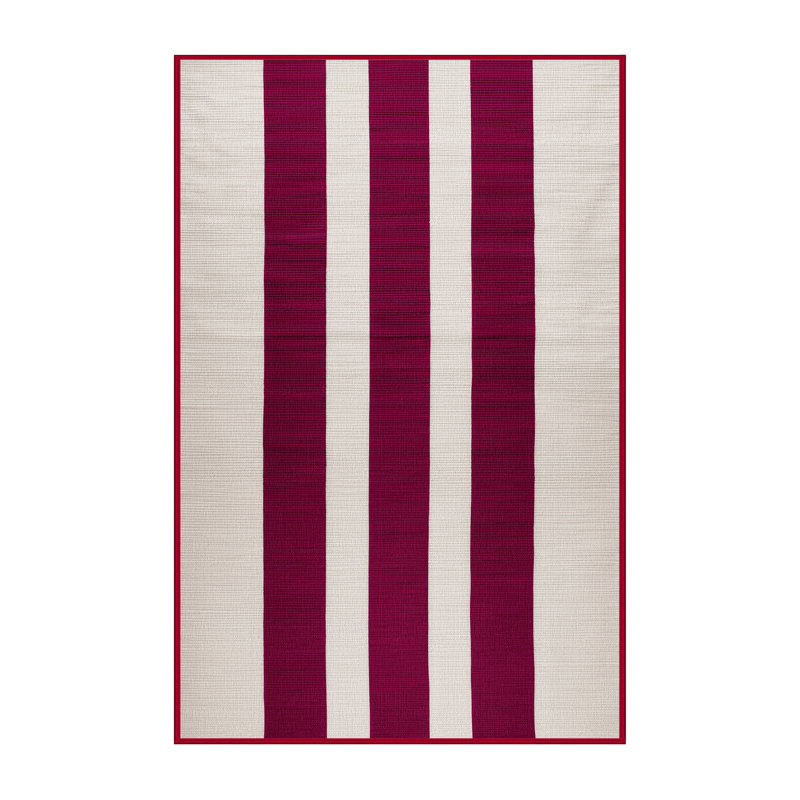 Tapis rouge à rayures horizontales lavable à la machine, Rectangulaire 2 pi x 3 pi