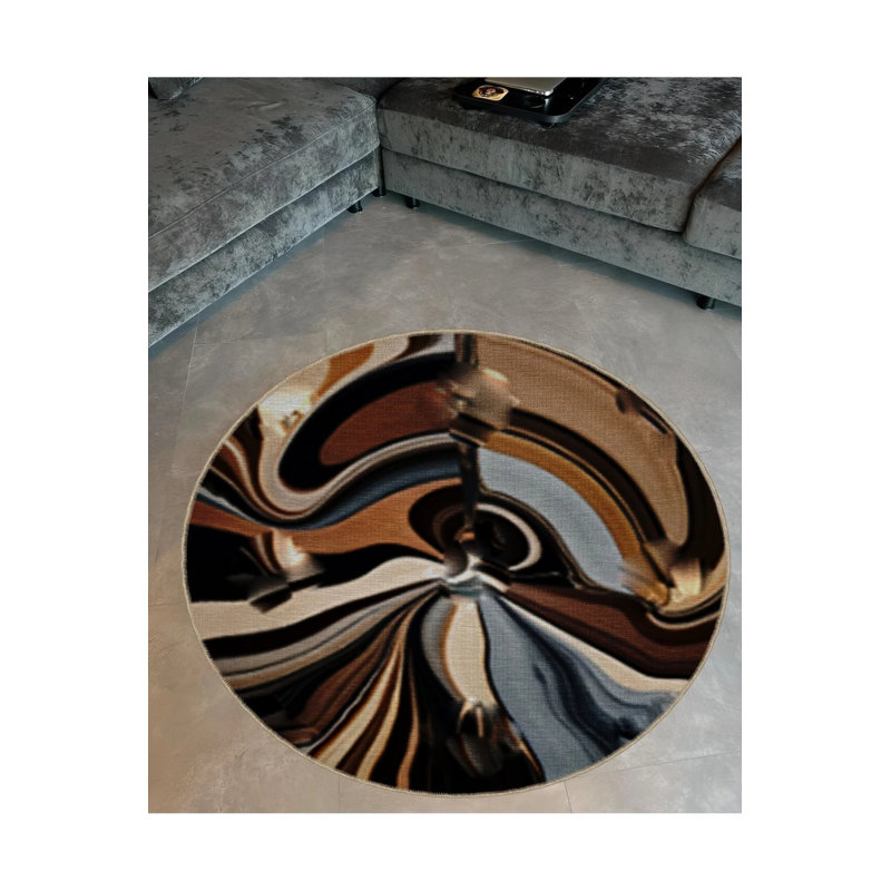 Multicolored Abstract Marbling Lines Patterned Round Woven Base Modern Decorative Carpet, Round 4'