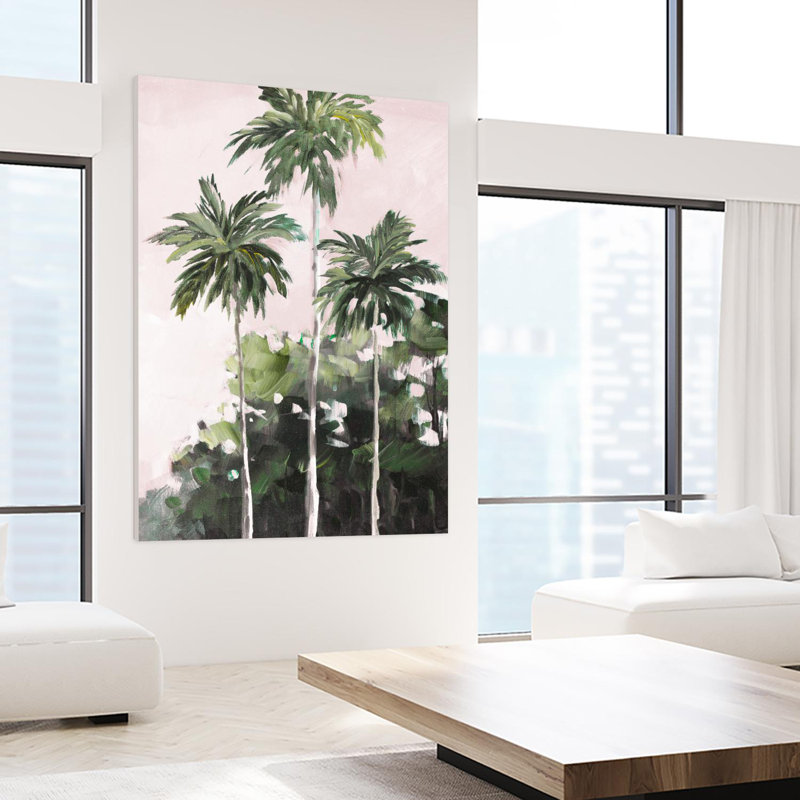 «Palms Under A Pink Sky», reproduction d'art sur toile géante 72 po x 48 po