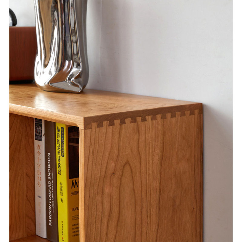 Bibliothèque en bois de cerisier avec tiroirs, aucun assemblage requis.