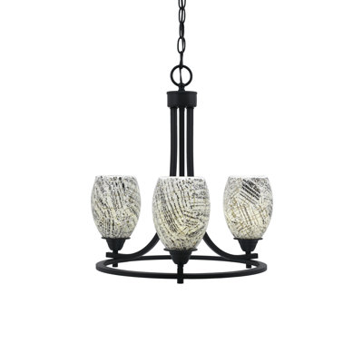 Paramount 3 Light Uplight Chandelier Shown In Matte Black Finish With 5" Natural Fusion Glass