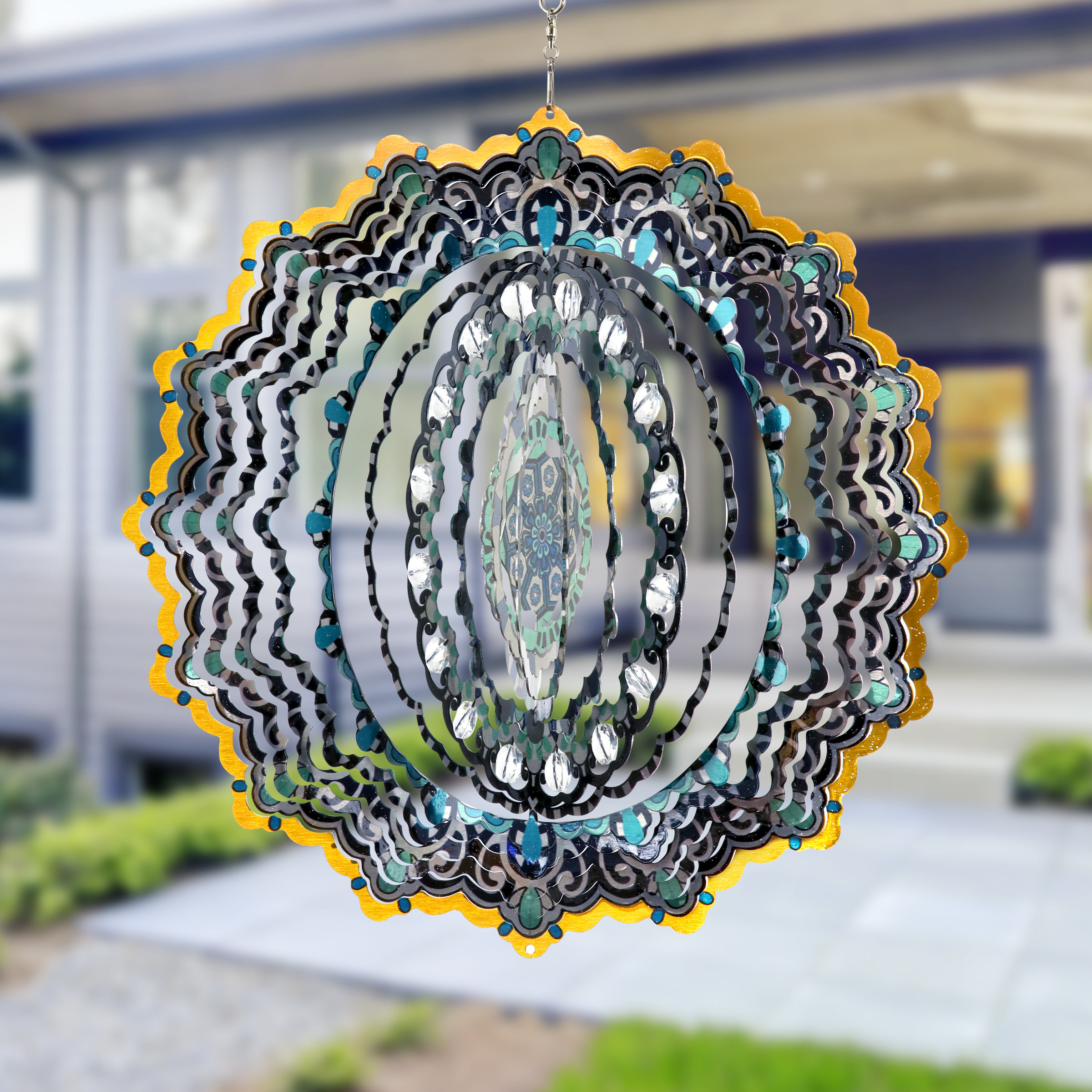 Exhart Laser Cut Mandala Hanging Wind Spinner with Bead Details, 12