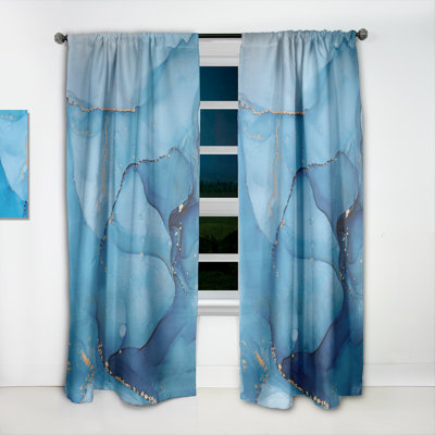 Blue Luxury Abstract Fluid Art IX - Modern Velvet Curtain - Room darkening - 1 panel
