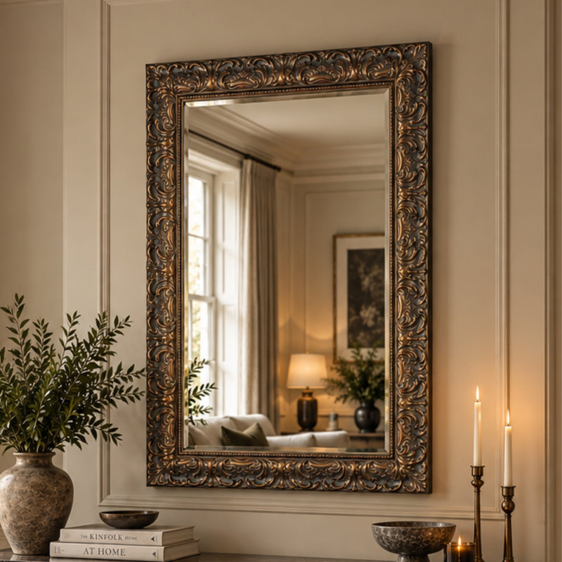 Resin Rectangle Wall Mirror, 92.5 cm H x 67 cm W, Gold