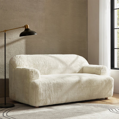 Heurich 71" Modern Curved Faux Fur Loveseat with Solid Wood Legs