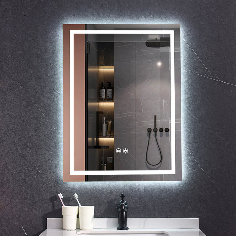 Miroir de salle de bain 31 po x 24 po à DEL rectangulaire à intensité variable, antibuée, luminosité et couleur réglables, miroir de meuble-lavabo mural pour salle de bain et rasage