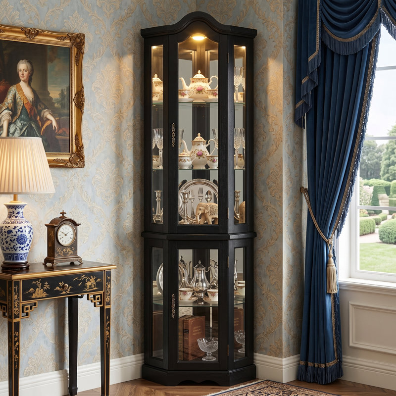 Vitrine de coin noire éclairée, Noir