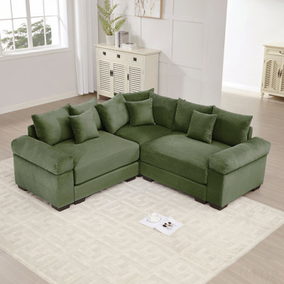 Sectional Sofa For Cozy Living Rooms Oversized Cloud Modular Sectional Couch,Convertible Sectional Couches Deep Seat Extra-Wide Armrests, 10 Throw Pillows Premium Corduroy Fabric, Ergonomic Design,Easy Assembly, For Living Rooms,Green