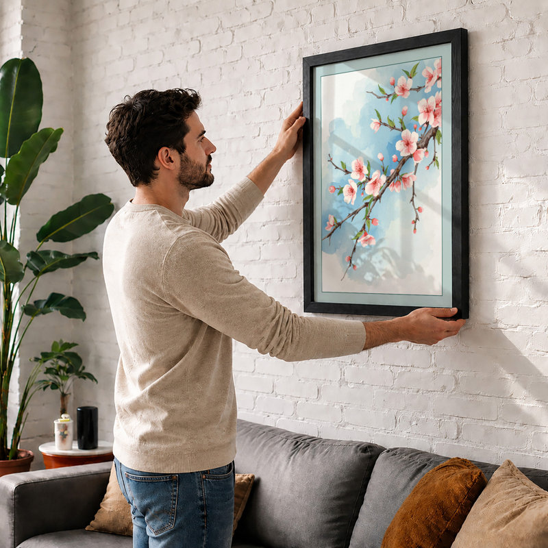 Moonlit Cherry Blossom Botanical - Framed Print, Oak, A4 - 29.7 x 21.0 cm