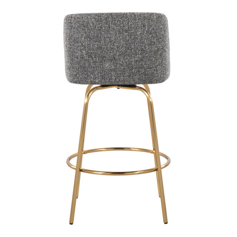Gray Noise Fabric and Gold Metal Swivel Counter Stool