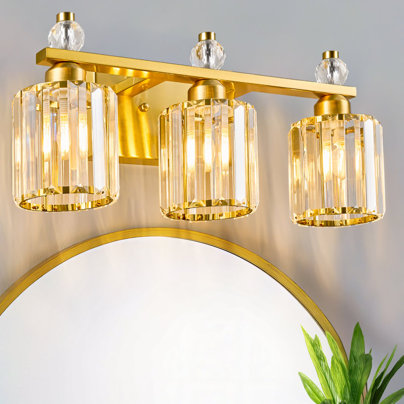 Kyneisha Bathroom Vanity Lamp Modern Crystal Vanity Lamp With Cylindrical Shade Bathroom Light Fixture Mirrored Crystal Bathroom Vanity Lighting Fixture