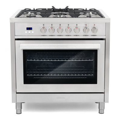 Cosmo 36 po Stellar Collection 4,4 pi³ Cuisinière à double combustible, 5 brûleurs scellés, four à convection 8 fonctions en acier inoxydable