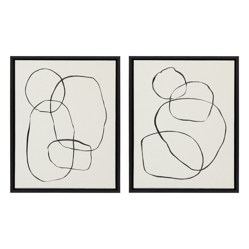 Ensemble d'art mural sur toile 871 cercles modernes et 869 Going in Circles par Teju Reval, Structure noire