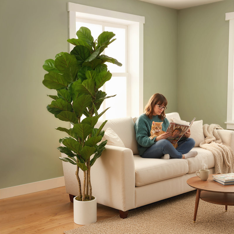 180cm Artificial Fiddle Leaf Fig Tree with Solid Wood Trunks, 180 cm x 55 cm