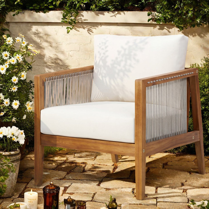 Chaises longues modernes de patio, chaise de corde de bois d'acacia pour la maison de patio