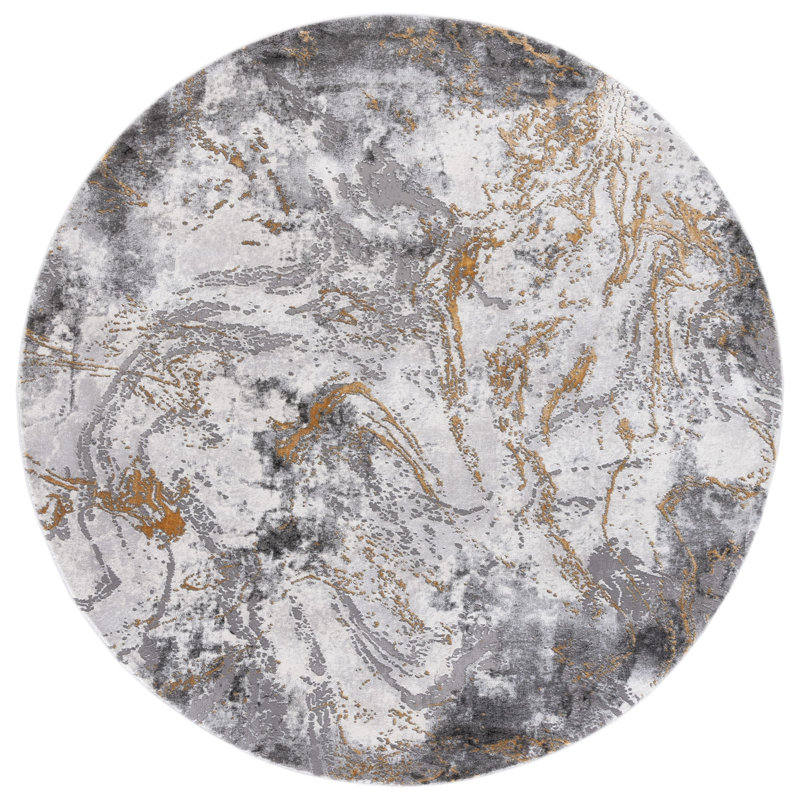 Prichard Abstract Gray/Gold Area Rug, Round 6'7"