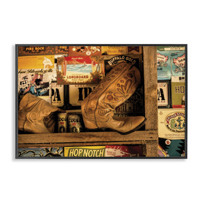 Western Boots on Shelf Framed Giclee Art by JG Studios
