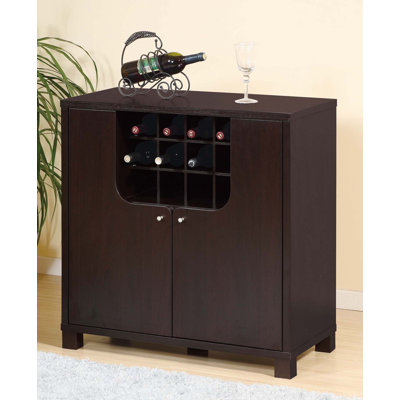 Wine Cabinet Cocoa with Two Doors Removeable Wine Bottle Rack Wine Glass Racks Four Shelves by Ebern Designs