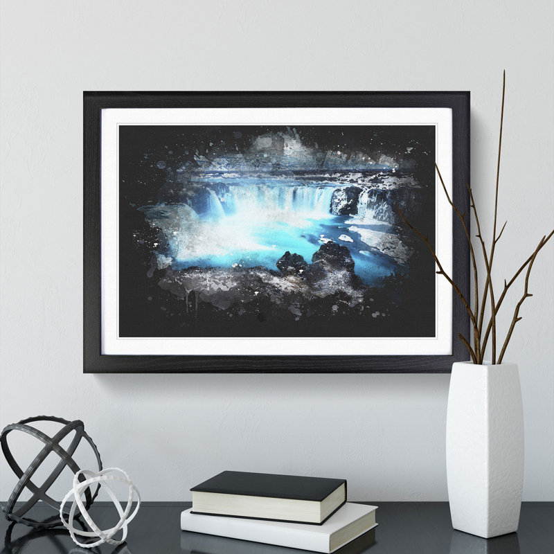 Godafoss Waterfall in Iceland - Picture Frame Graphic Art Print, 24cm H x 33cm W x 2cm D, Black Framed