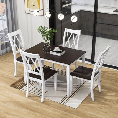 Ensemble de table de salle à manger 5 pièces avec cadre en bois et chaises ergonomiques Farmhouse