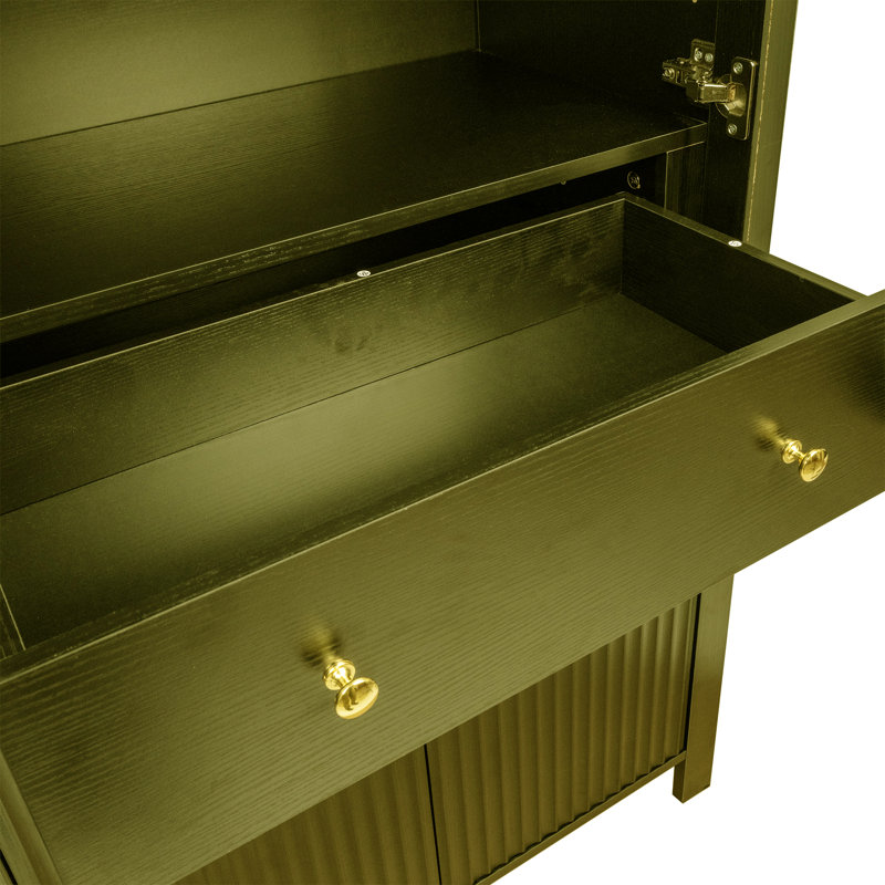 Vitrine 70 po de hauteur arquée avec portes en verre, Vert