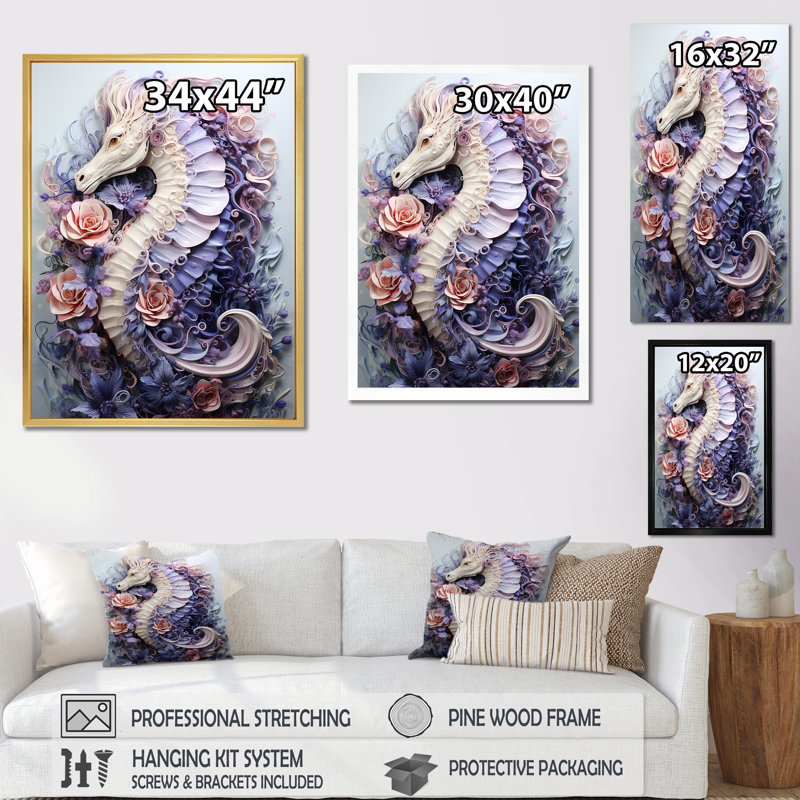 Marine Seahorse Composition, reproduction sur toile encadrée, Cadre flottant doré, 44" H x 34" W