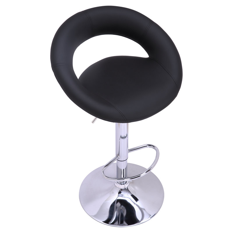Basham Swivel Upholstered Adjustable Height Counter Stool with Metal Frame, Polished Chrome, Black