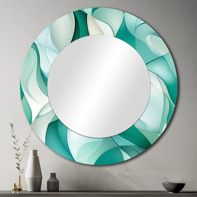 Motif côtier mosaïque vert clair Richmon - miroir abstrait, miroir mural rond vert, impression sur métal