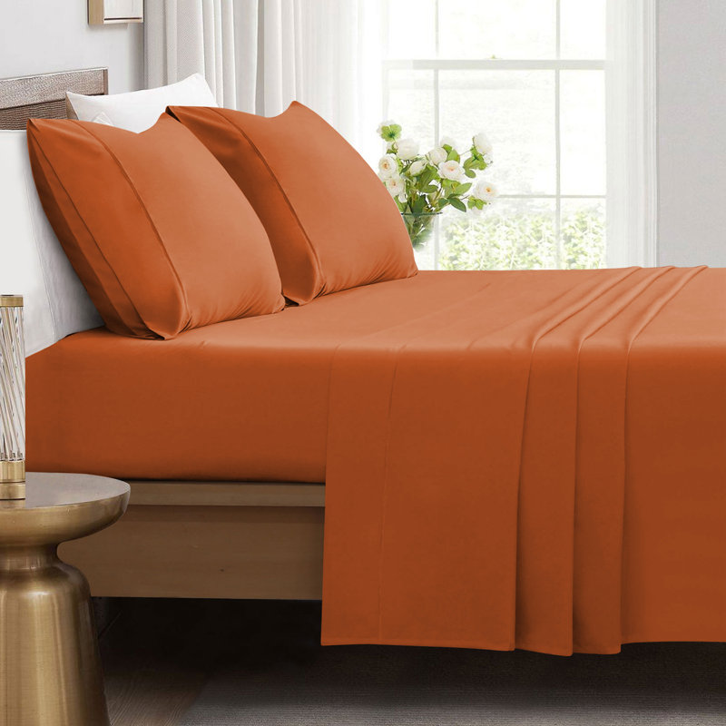 Ensemble de draps en microfibre brossée douce Hotel Luxury avec draps et taies d'oreiller très doux, Orange