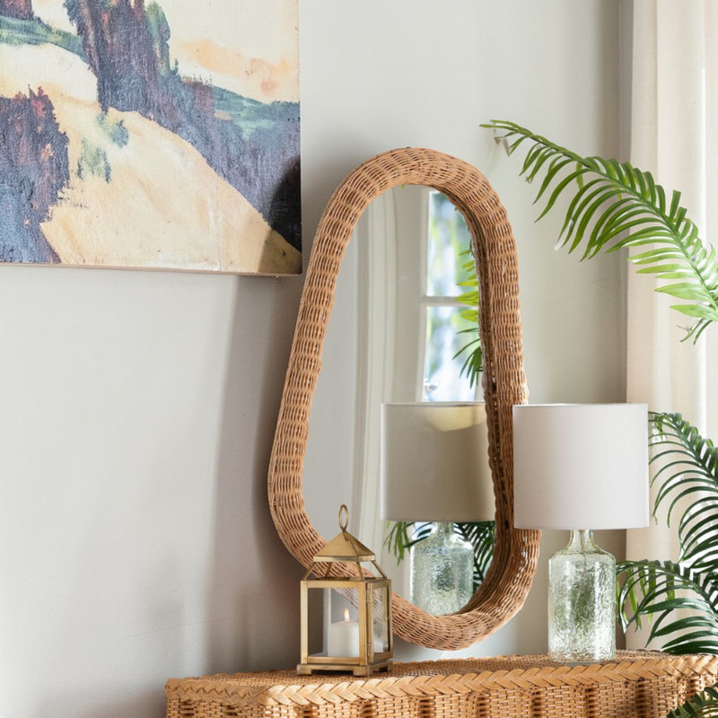 Abner Handwoven Wicker Irregular Shape Rattan Wall Mirror