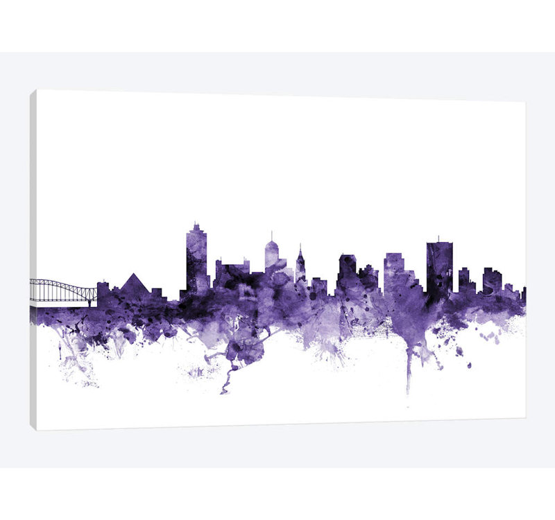 «Memphis, Tennessee Skyline» par Michael Tompsett, impression, H 40 po x l 60 po x P 1,5 po, Pas de tapis, Toile tendue