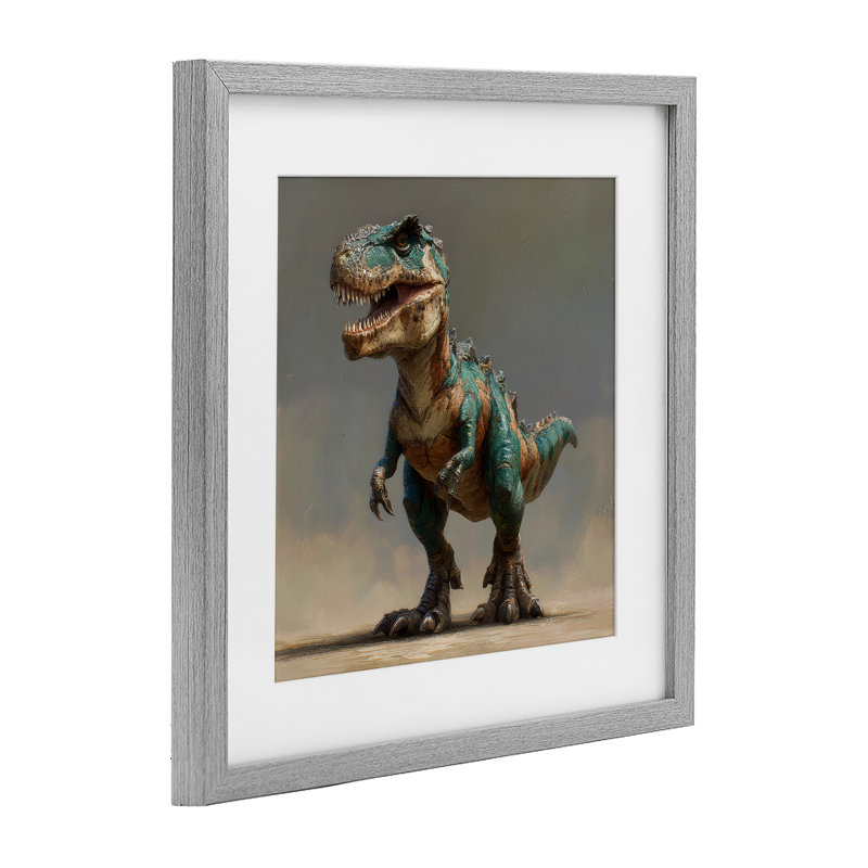 Turquoise T-Rex Study, reproduction encadrée sous verre, conception de Wumples, Cadre de ferme gris sous verre Farmhouse