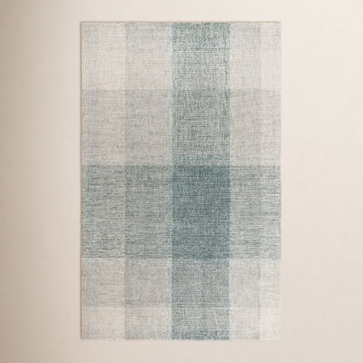 Gray Blue Hand-Tufted Geometric Wool Rug
