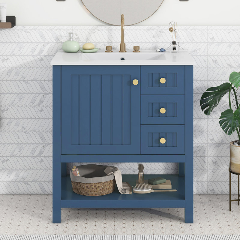 Meuble-lavabo simple avec plateau Ambleside 30,01, Bleu