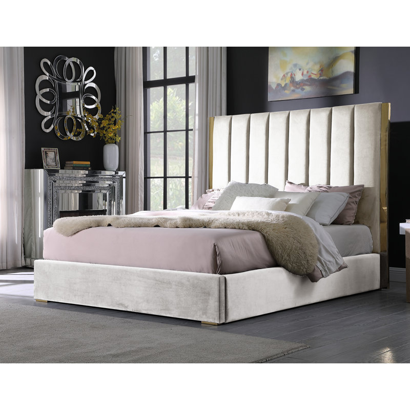 Aarhus Upholstered Channel Tufting Platform Bed , Beige, King