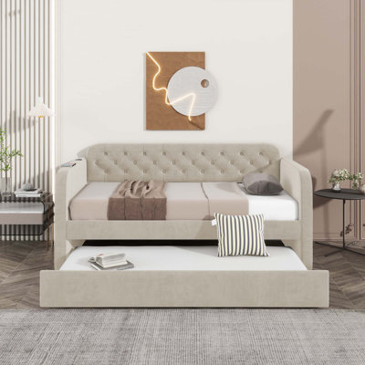 Upholstered Daybed with Trundle and USB Charging Design by House of Hampton