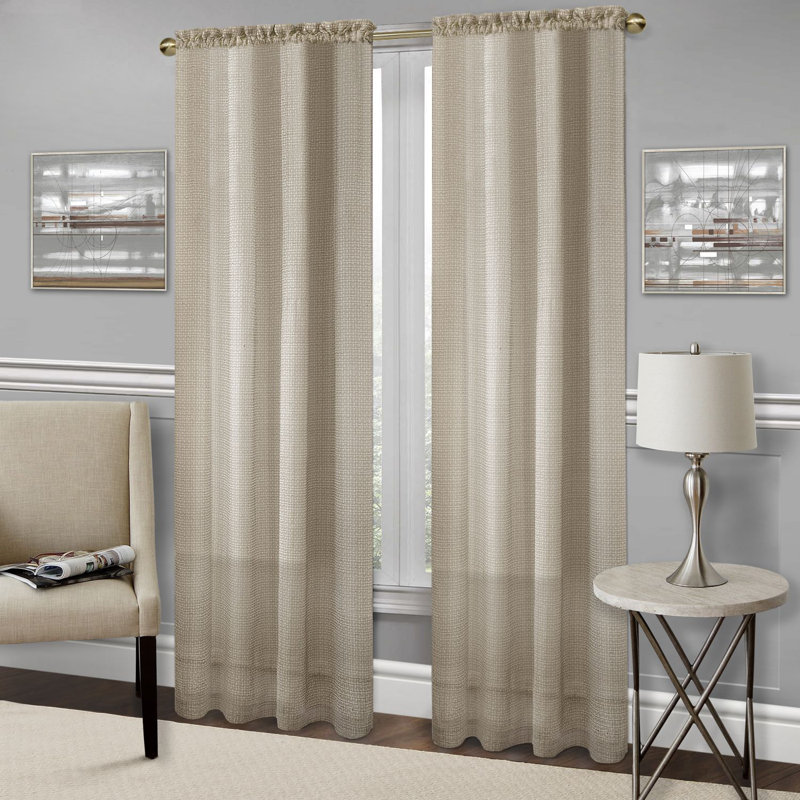 Panneau de rideau simple synthétique semi-transparent avec passe-tringle FINA, l 52 po x L 84 po, Brun clair