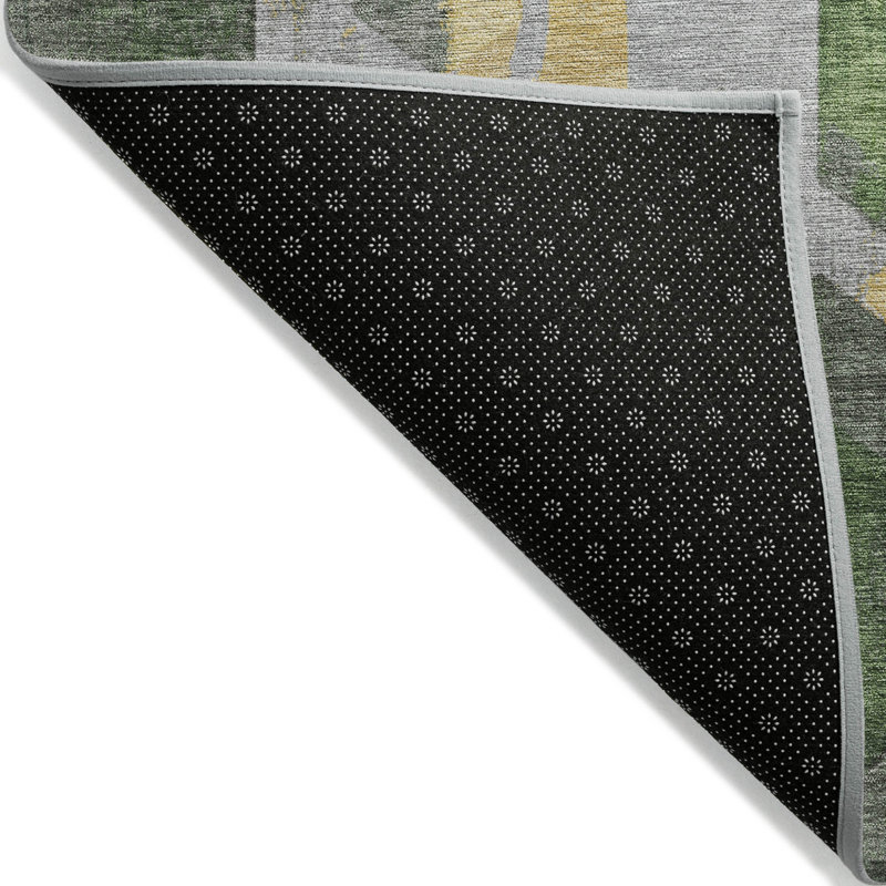 Tapis intérieur lavable à motif géométrique or vert 3 pi x 5 pi