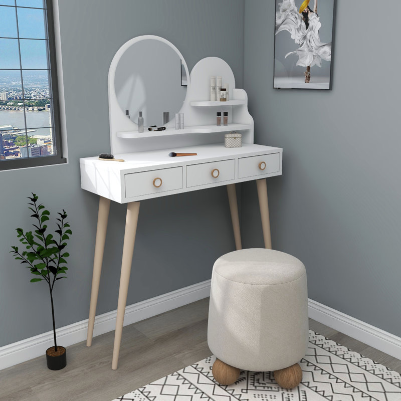 Dressing Table with Mirror and Drawer Cindy, White