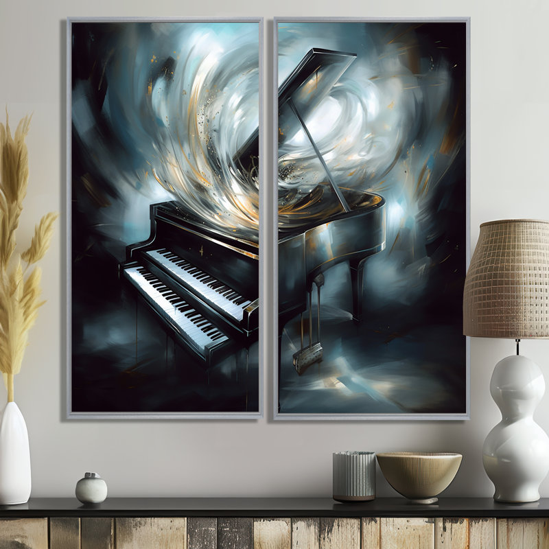 Piano abstrait I - musique surdimensionnée, art mural 2 panneaux, H 20 po x l 24 po, Impression encadrée flottante