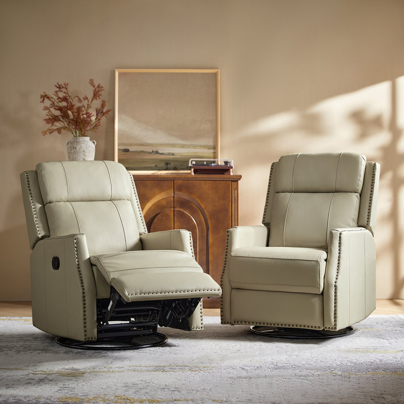 Fauteuil inclinable manuel berçant en cuir véritable Annarita (ensemble de 2), Beige