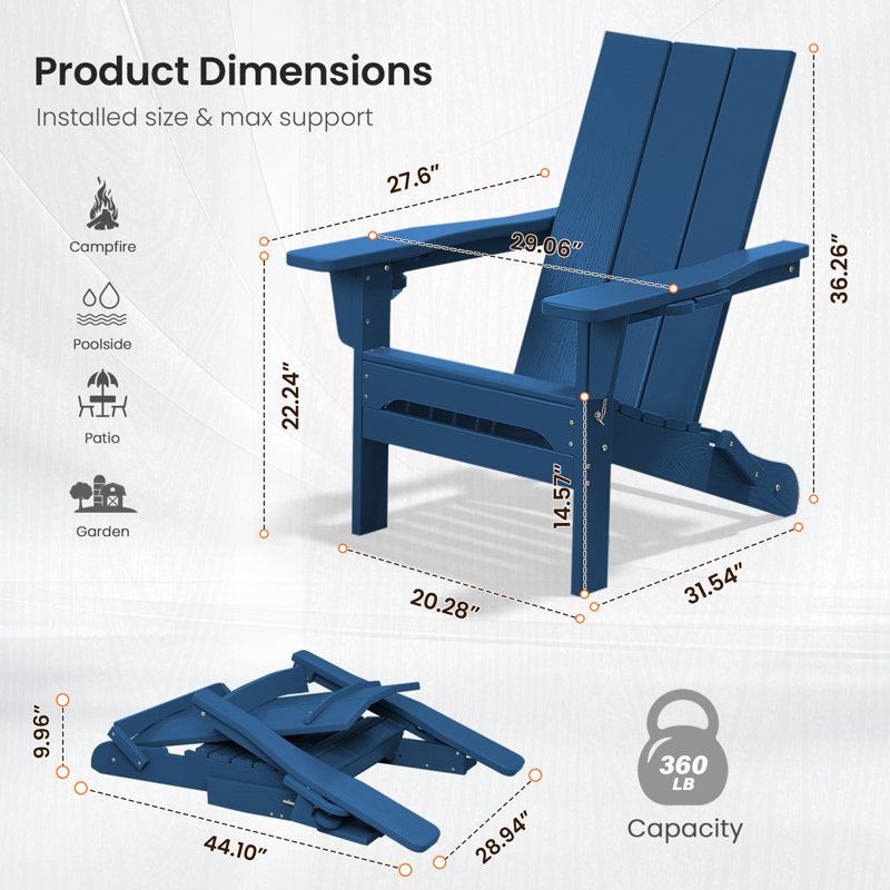 Chaise Adirondack pliante Wolak avec porte-gobelet, Marine
