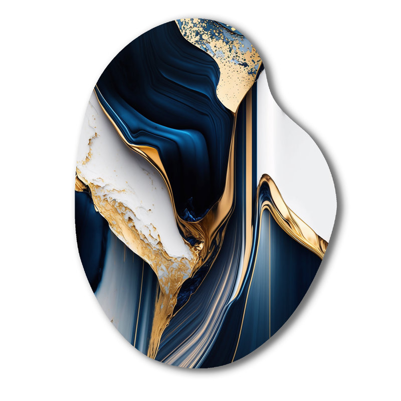 «Abstract Geode Waves Gold I» - Décoration murale abstraite asymétrique en métal, reproduction de sculpture murale en métal de forme unique