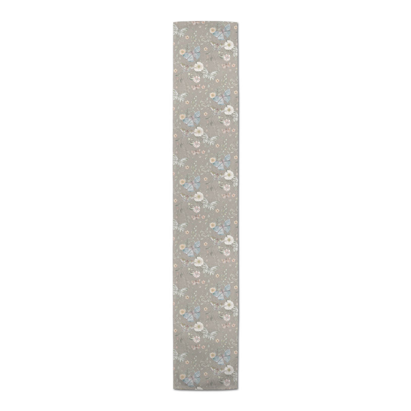 Rectangular Floral Table Runner, 72" x 16", Gray