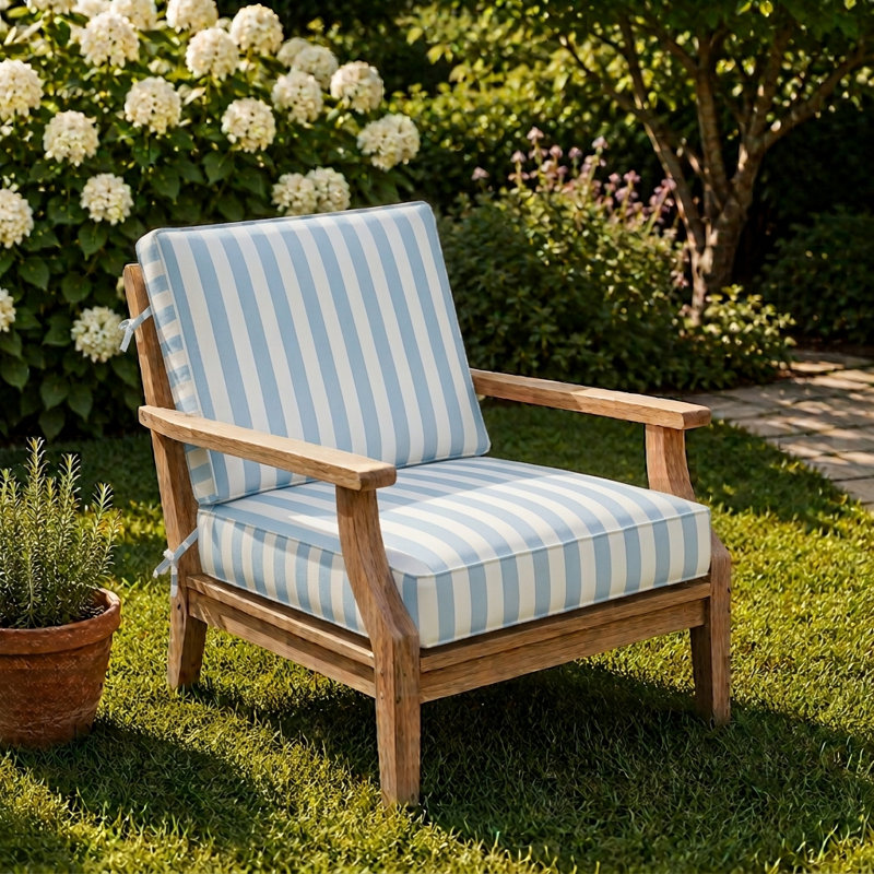 3" Deep Seat Cushion Stripe Border Frame - Water-Resistant, 22" W x 22" D, Light Blue