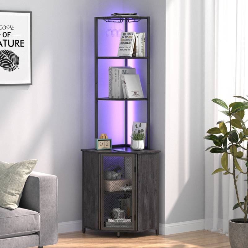 Bar à vin 22,2 po à 5 niveaux avec lumière DEL et port de charge USB, Gris anthracite